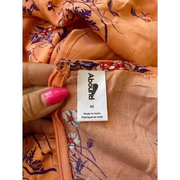 ABOUND Women Coral Floral Skater Dress BNWOT Vneck - Picture 6 of 7